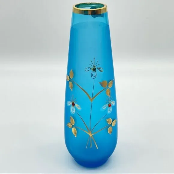 Vintage Norcrest Frosted Bud Vase Hand Painted Gold Edge MCM - Picture 7 of 9